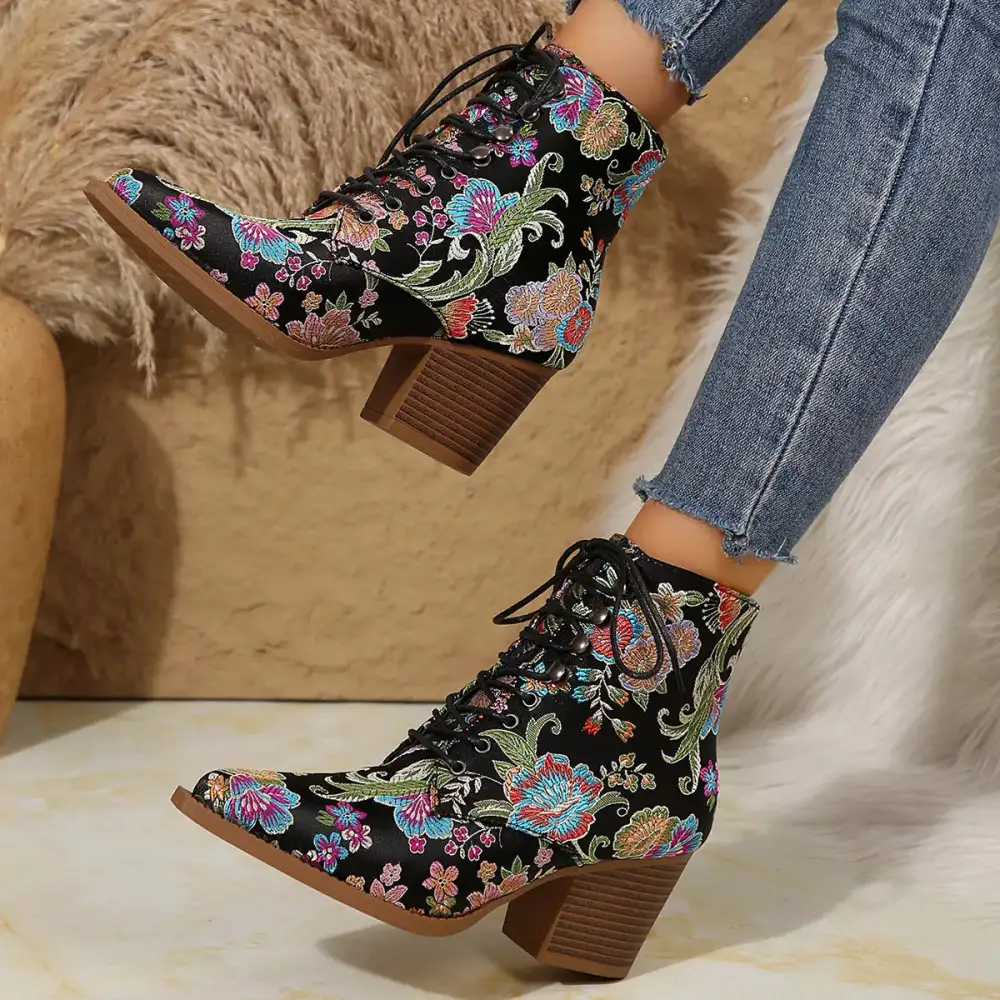 Elegant Point Toe Block Heels Boots