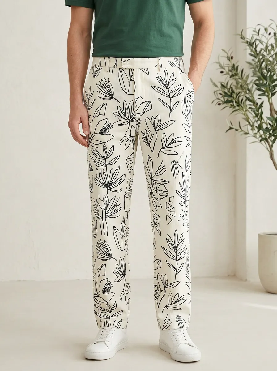Men's Printed Botanical Line Art Pants