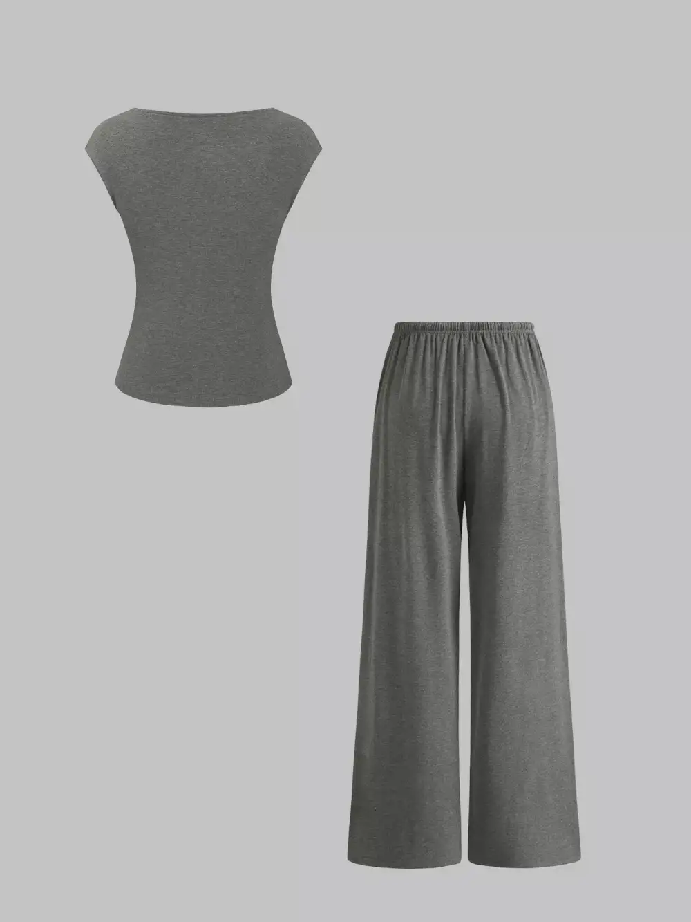 Casual Solid Color Top and Wide Leg Pants Set