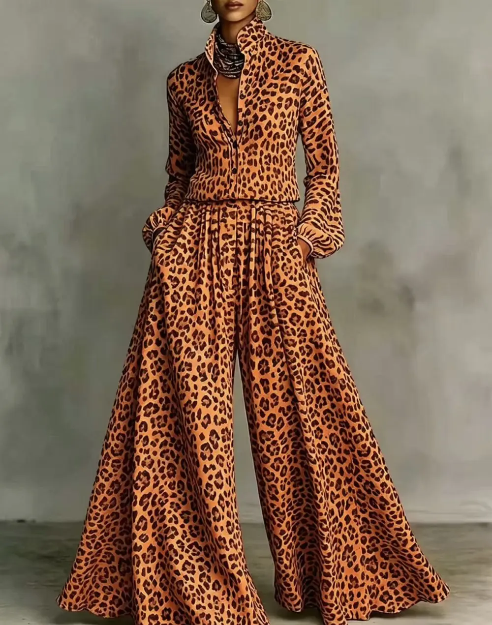 Wide-Leg Long-Sleeve Women's Matching Set