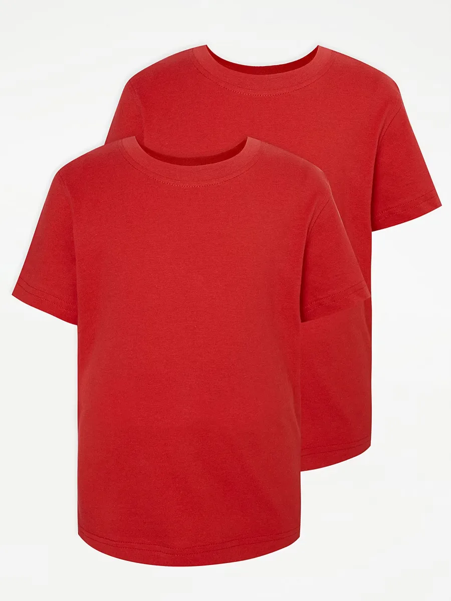 Red Crew Neck School T-Shirt 2 Pack