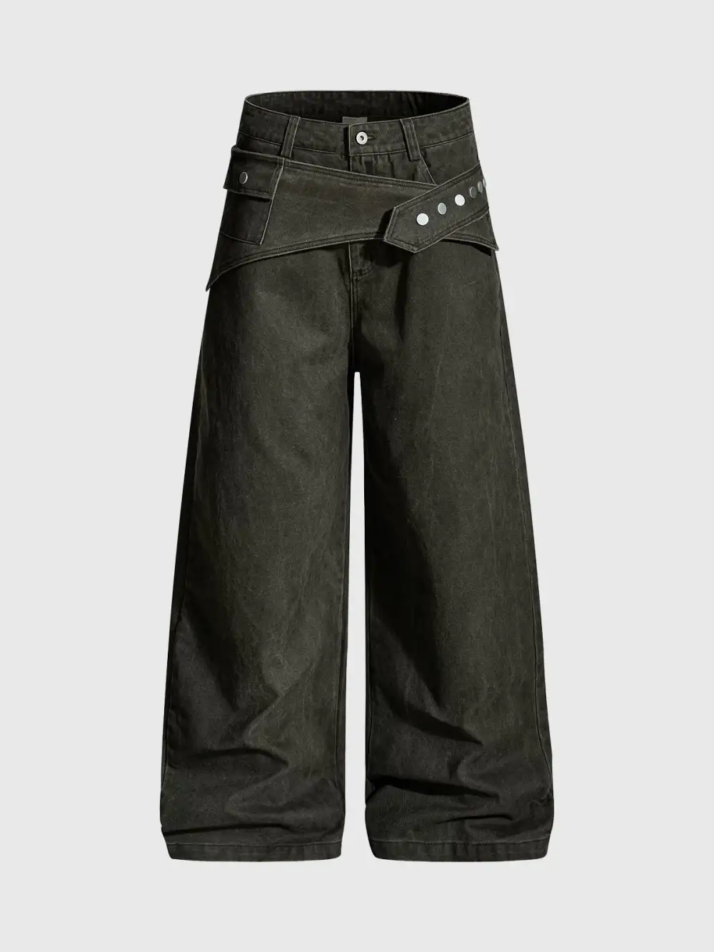 Wide-Leg Folded-Waist  Pants