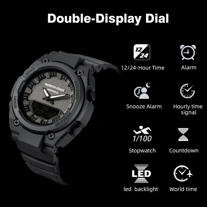 Dual-Display Analog Digital Stopwatch Countdown Luminous FORTRESS