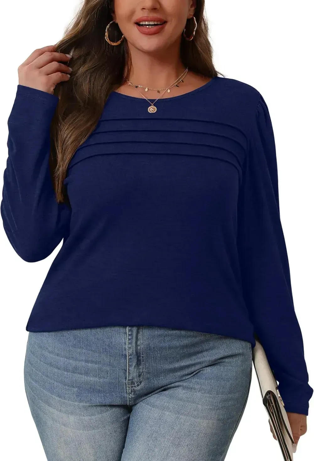 OFEEFAN Long Sleeve Shirts for Women Fall Fashion 2024 Dressy Casual Blouses Trendy Pleated Tunic Tops for Leggings