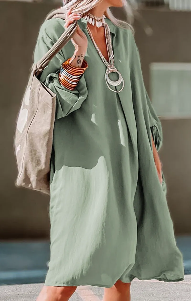 Roll Tab Sleeve Flowy Casual Dress