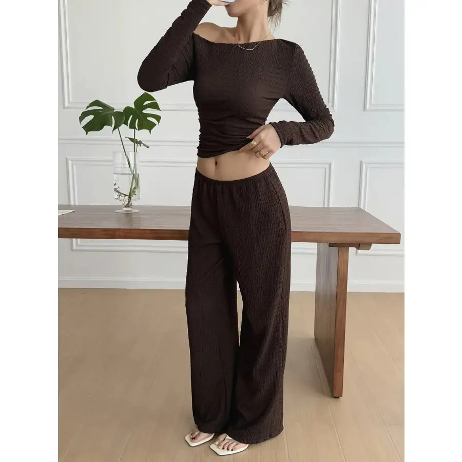 Relaxed One Shoulder Long Sleeve Top and Pants Set