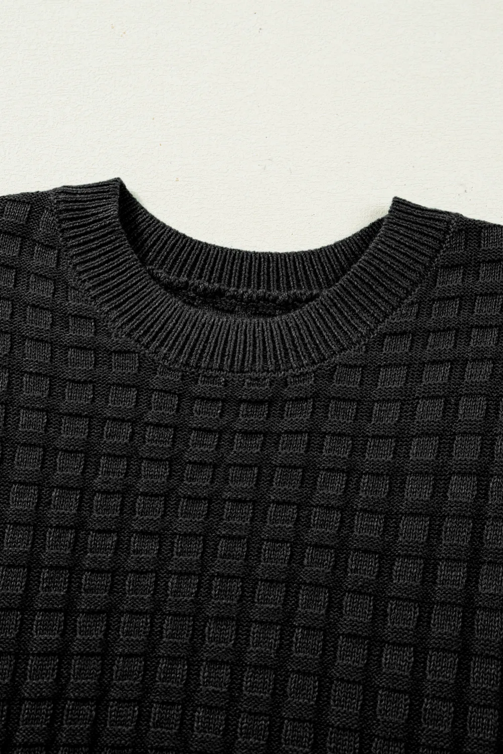 Black Round Neck Textured Short Sleeve Top