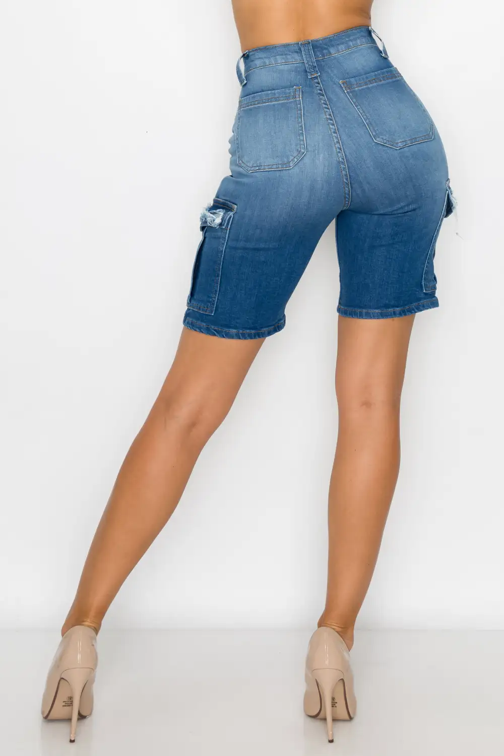 High-Rise Denim Cargo Shorts
