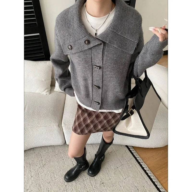 Versatile Vintage Horn Button Cardigan Sweater