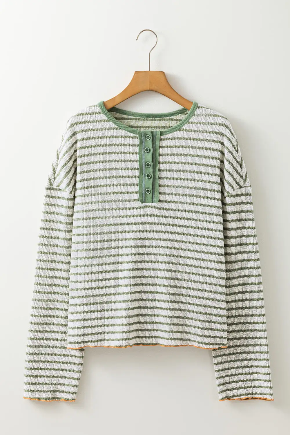 Women's Striped Textured Henley Neck Top