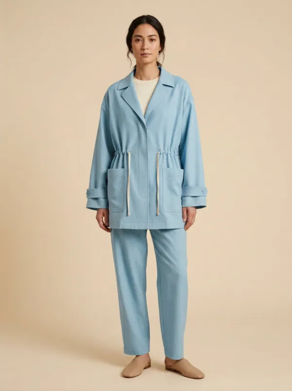 Notched Lapel Drawstring Waist Utility Jacket
