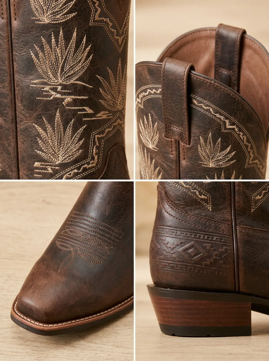 Men's Western Cowboy Agave Plant Embroidered Printed Western Boots