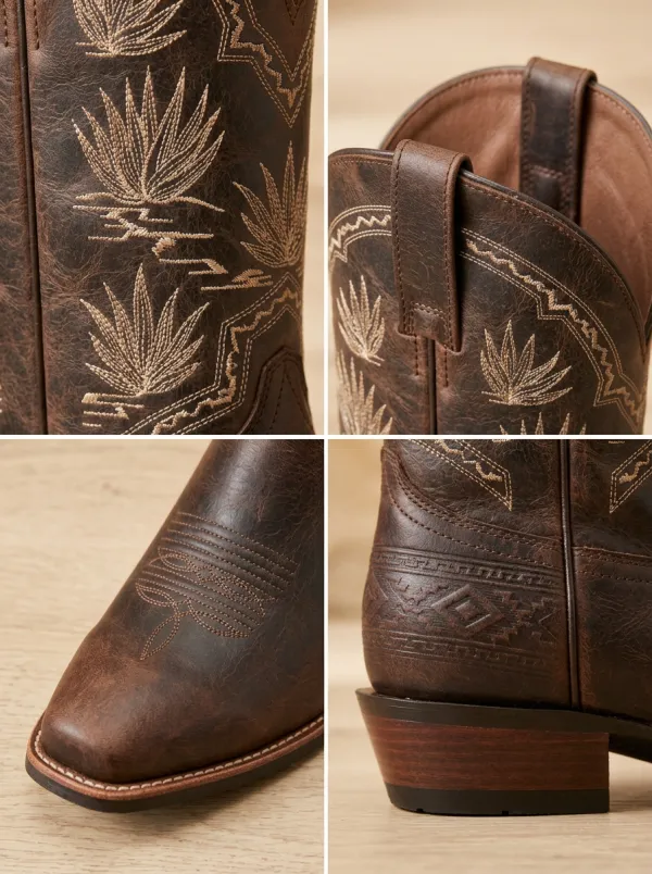 Men's Western Cowboy Agave Plant Embroidered Printed Western Boots
