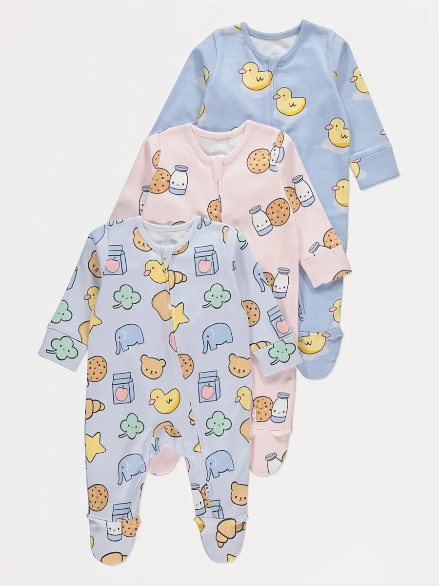 Milk and Cookies Zip Fasten Sleepsuits 3 Pack
