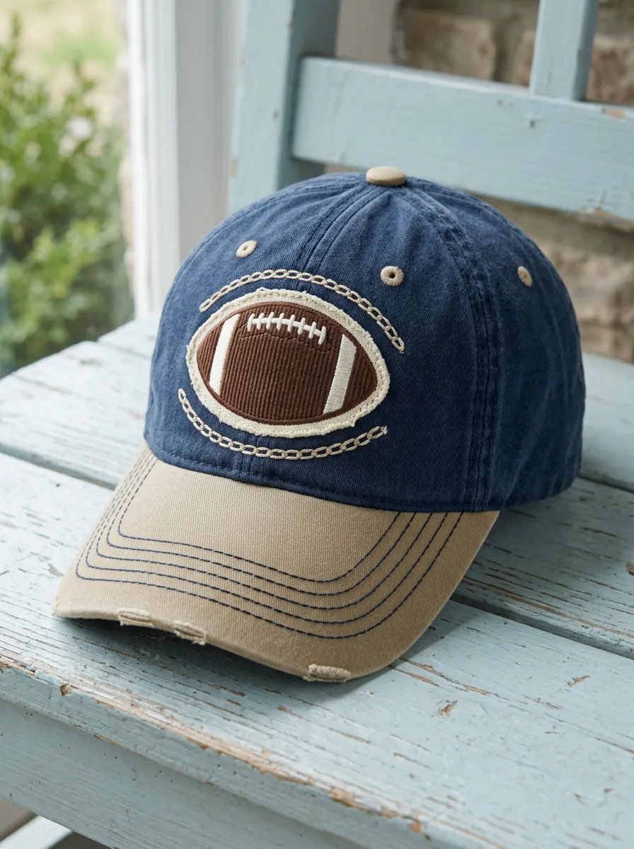Unisex American Football Fan Embroidered Rugby Ball Distressed Baseball Cap