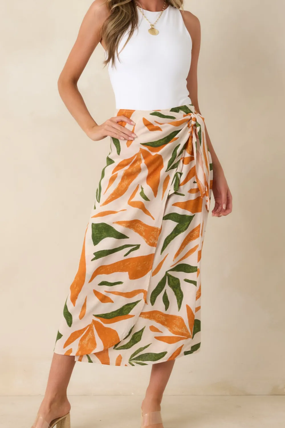 Chic Tropical Print Midi Wrap Skirt