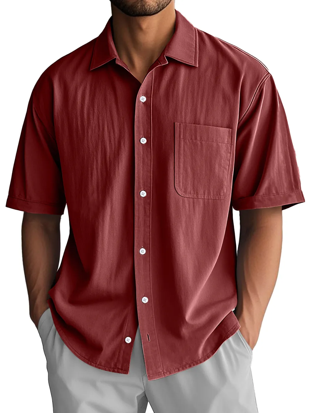 Layered Short Sleeve Camp Collar Pocket Shirt