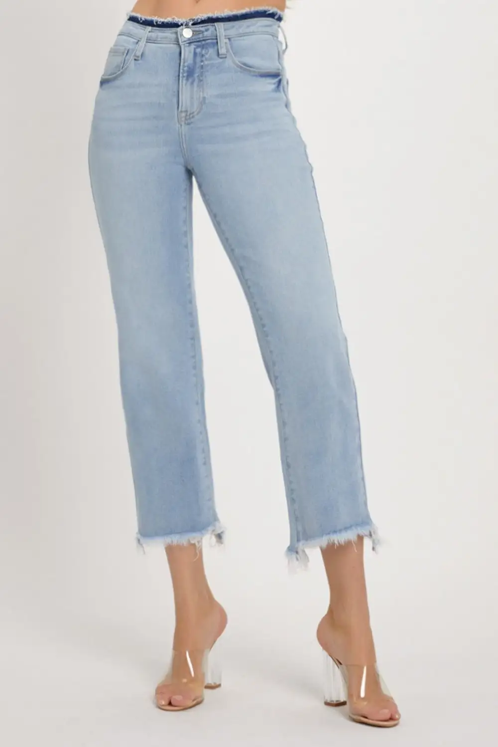 High Rise Raw Edge Crop Denim Jeans