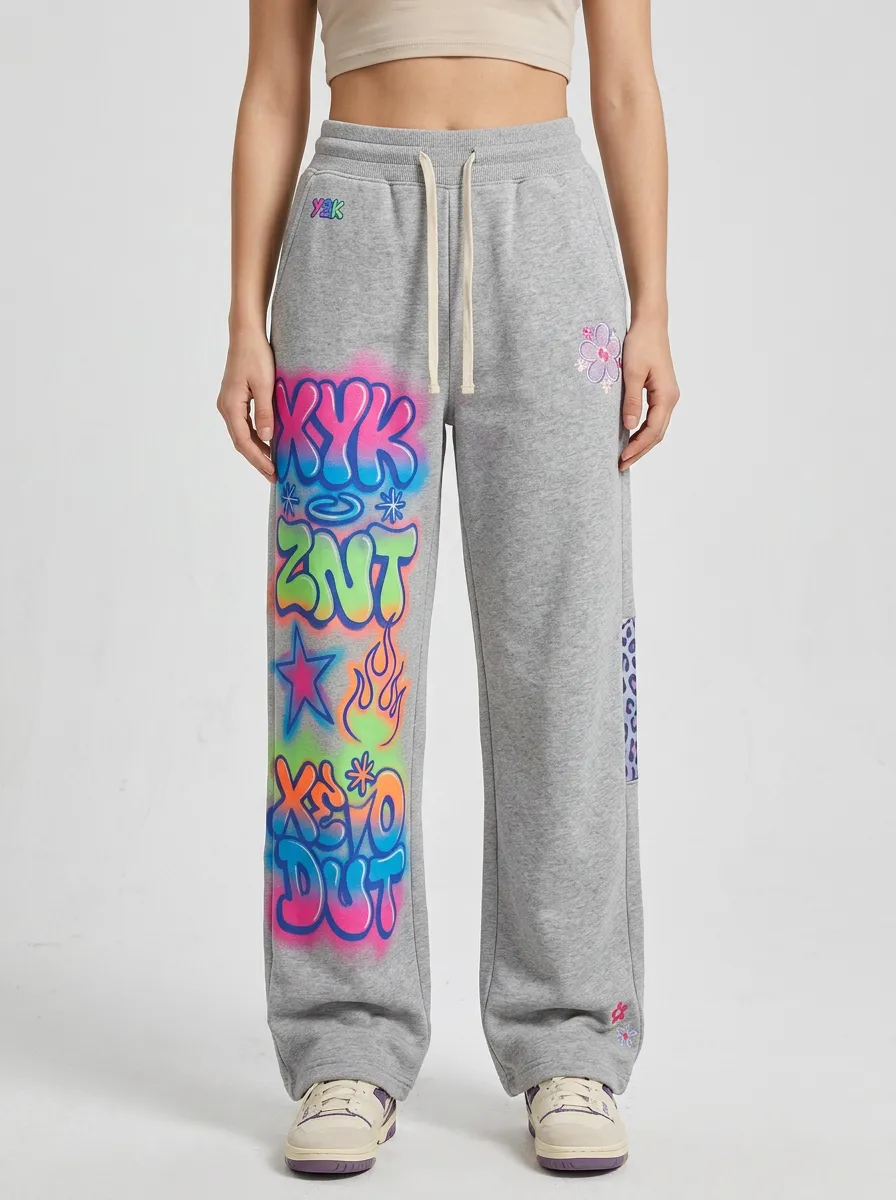 Women's Y2K Streetwear Graffiti Star Flower Printed Sweatpants