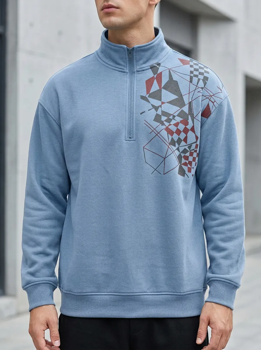 Outdoor-Inspired Half-Zip Checkered Geometric Men's Half-Zip Sweatshirt