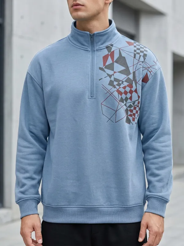 Outdoor-Inspired Half-Zip Checkered Geometric Men's Half-Zip Sweatshirt