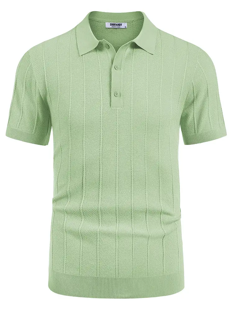 Ribbed Textured Knit Polo Shirt