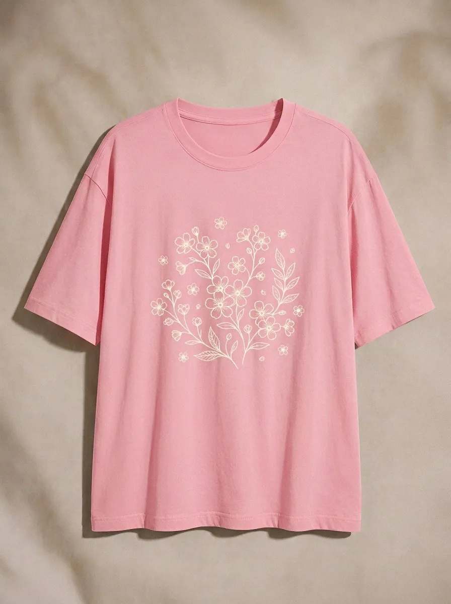 Unisex Botanical Nature Lover Floral Line Art Printed T-shirt