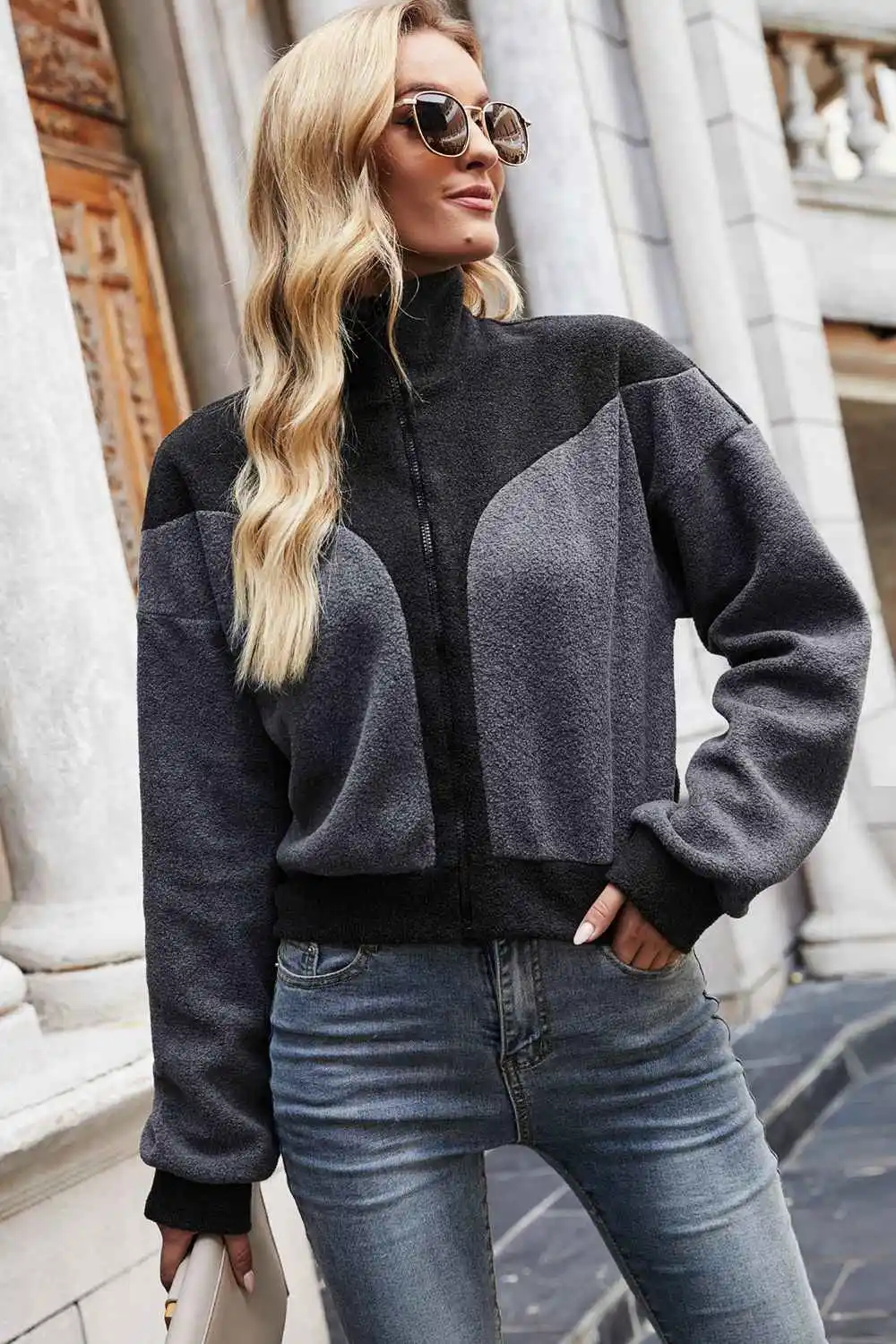 Two Tone Collared Neck Jacket