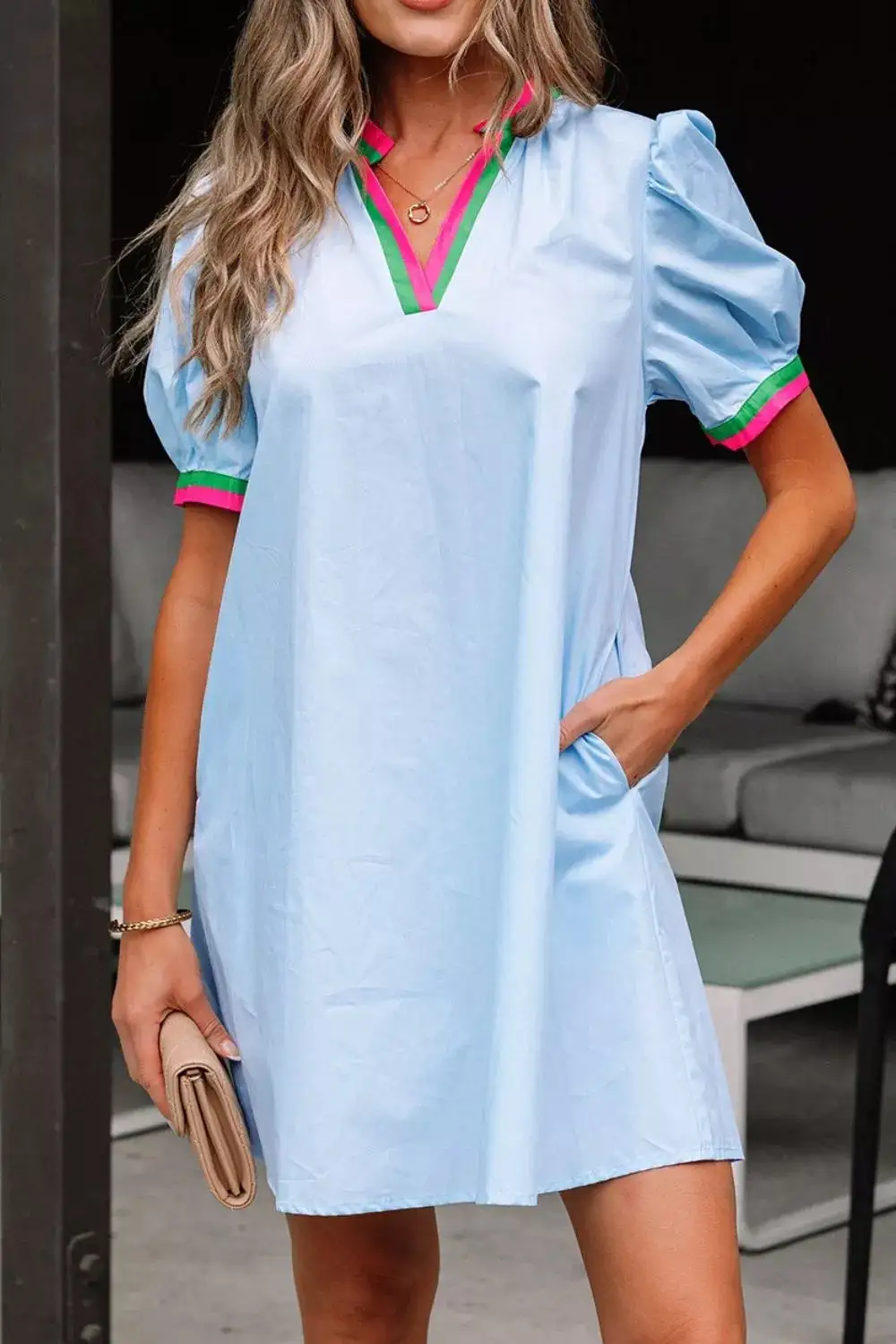 Drape Puff Sleeve Mini Dress
