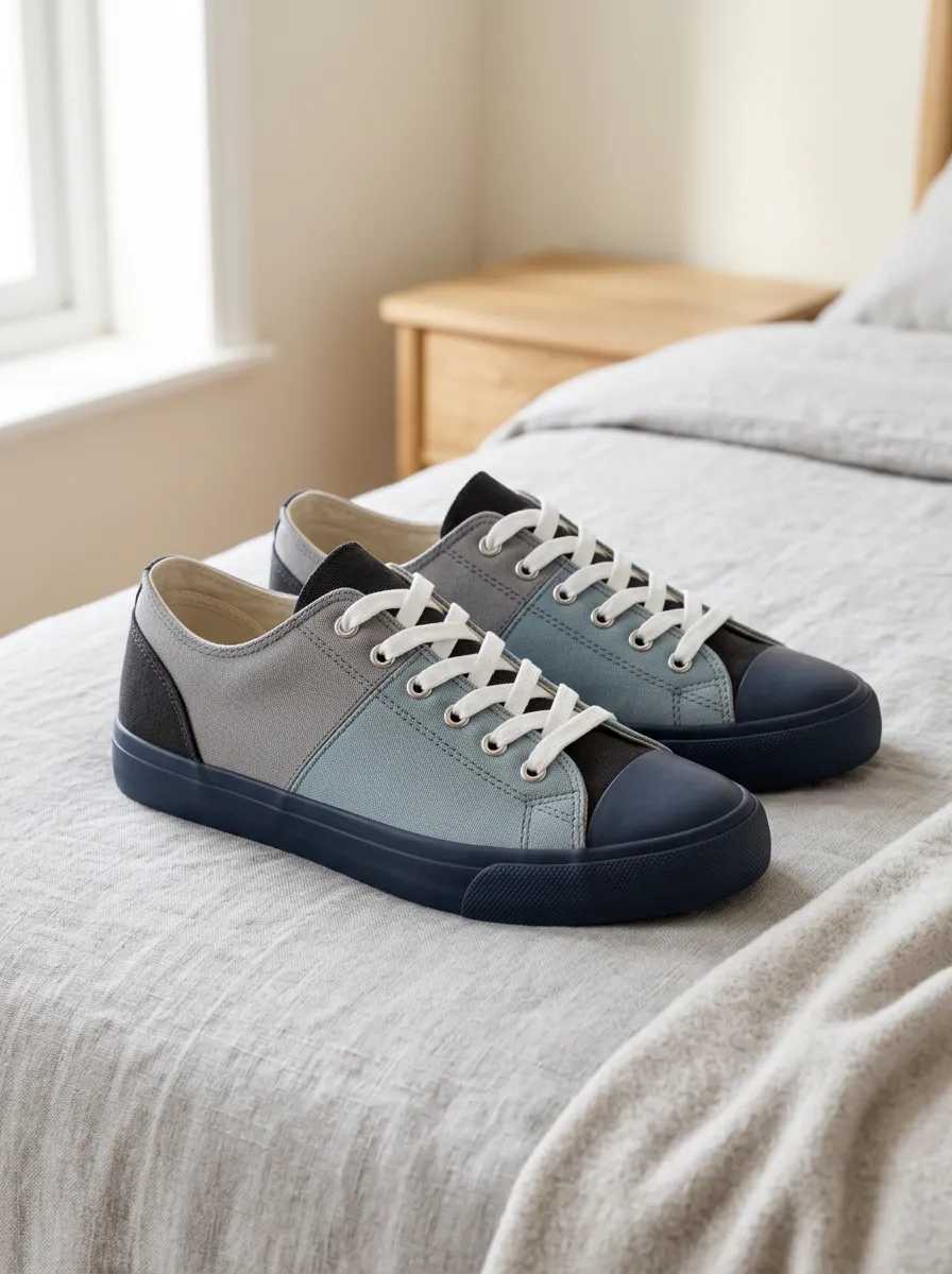 Men's Casual Colorblock Grey Blue Printed Canvas Shoes