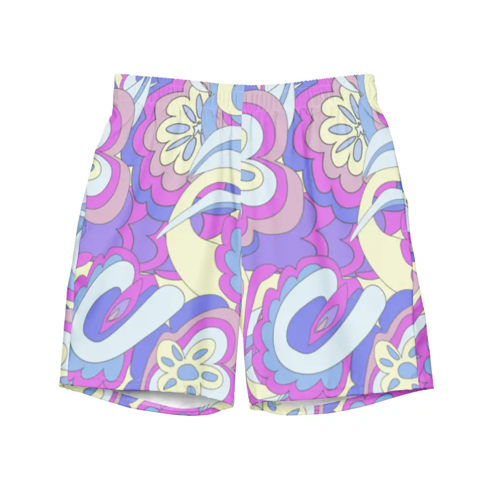 Mesh Lined Abstract Print Swim Trunks