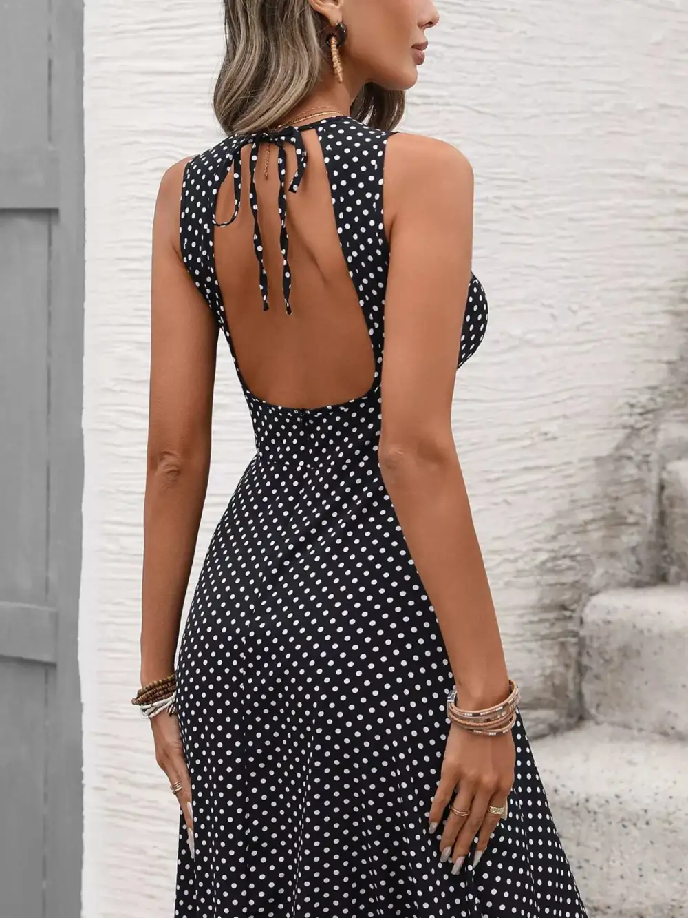 Polka Dot Sleeveless Maxi Dress
