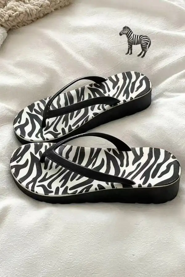 Zebra Print Flip-Flop Sandals