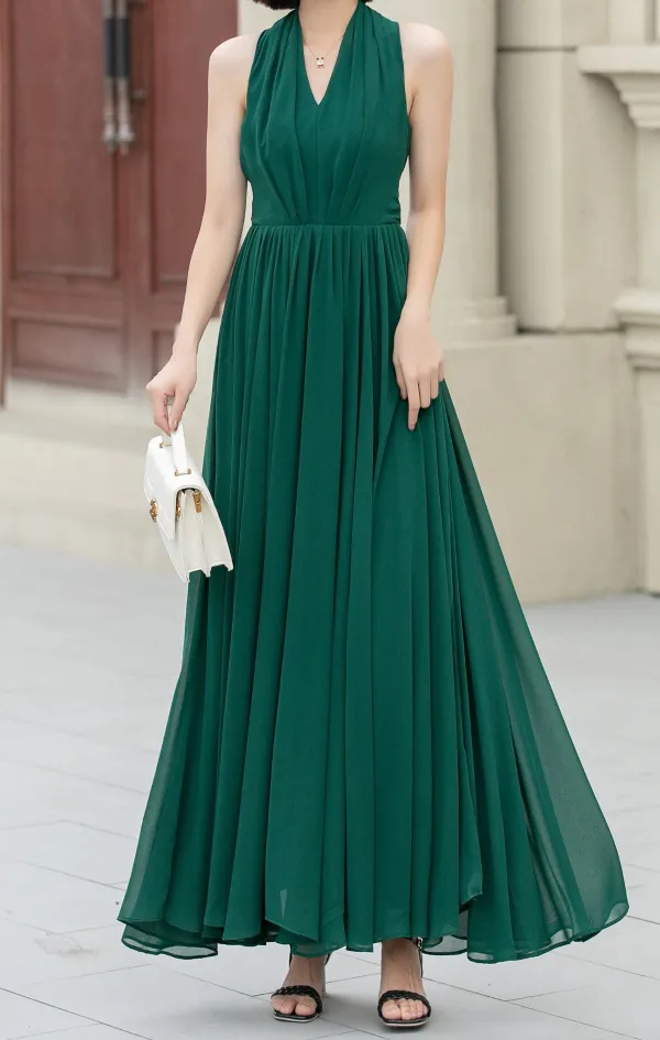 Linen Halter Neck Sleeveless Maxi Dress