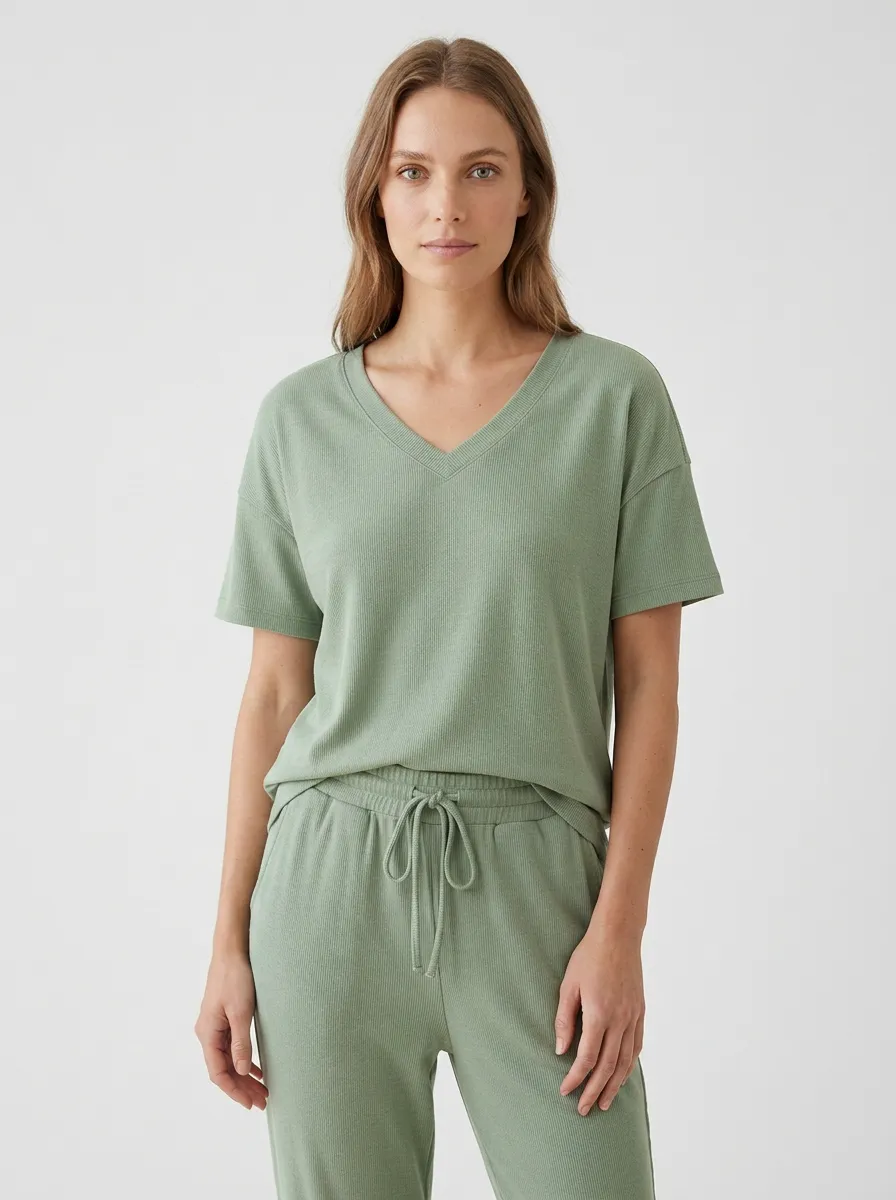 Ribbed Women's V-Neck Shirt
