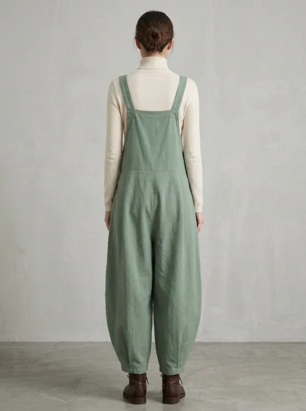 Women's Button-Strap Pleated-Waist Tapered Overall Jumpsuit