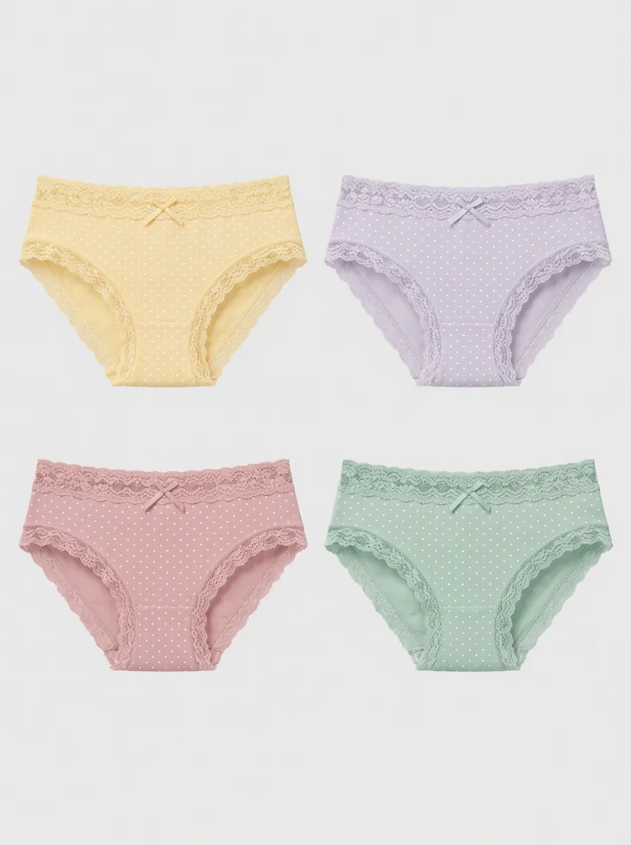 Women's Pastel Polka Dot Lace-Trim Briefs 4-Pack