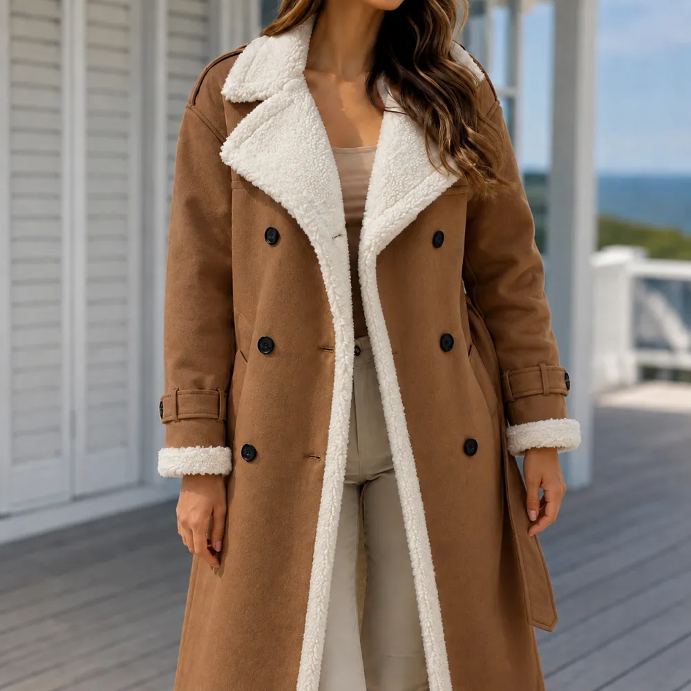 Double-Breasted Contrast Trim Coat
