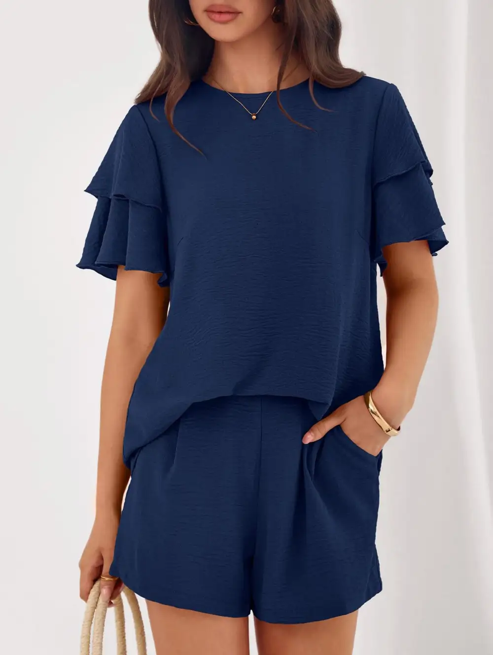 Crew Neck Top Two Piece Set