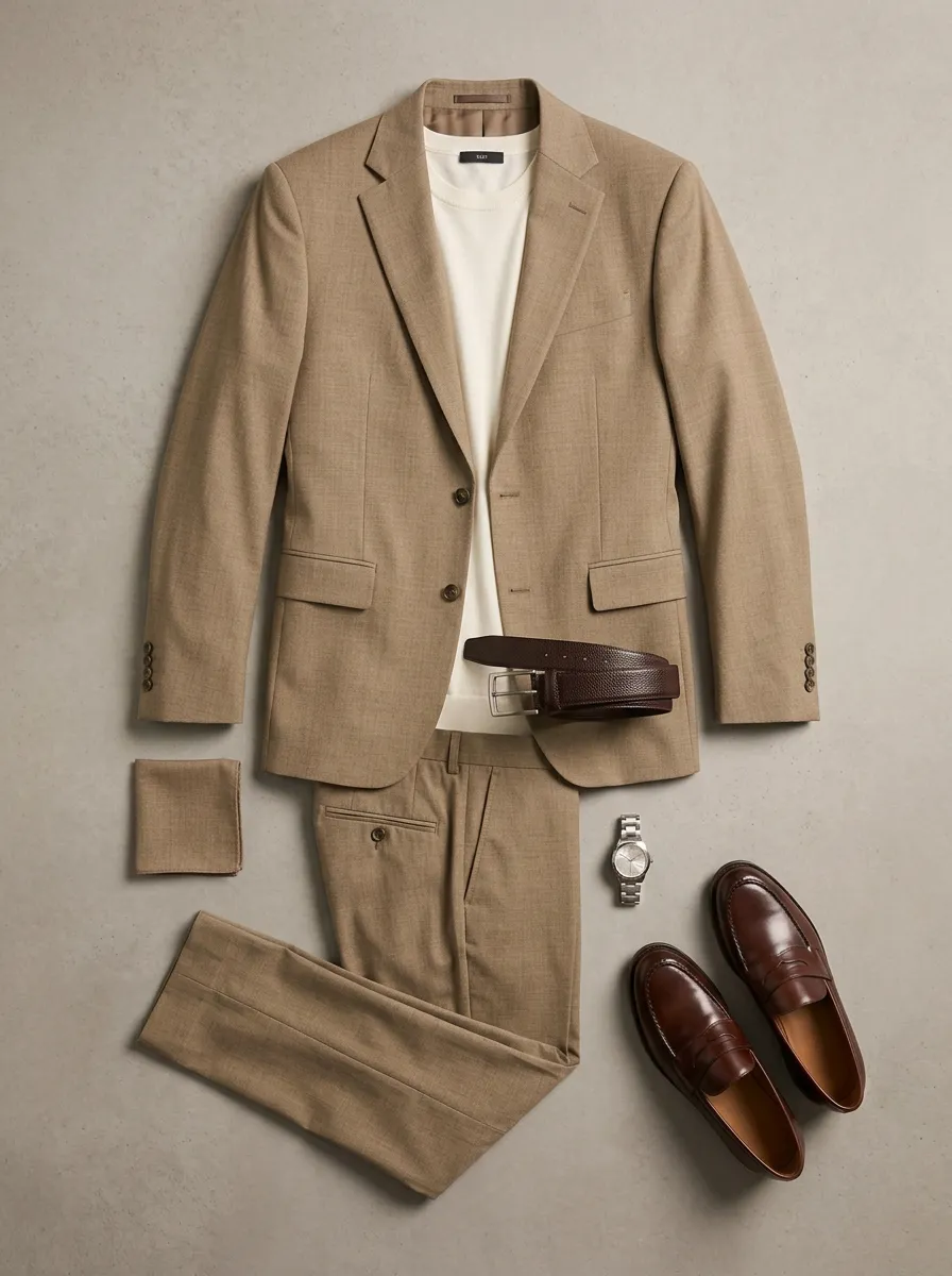 Notch-Lapel Two-Button Single-Breasted Welt-Pocket Men's Two-Piece Suit Set