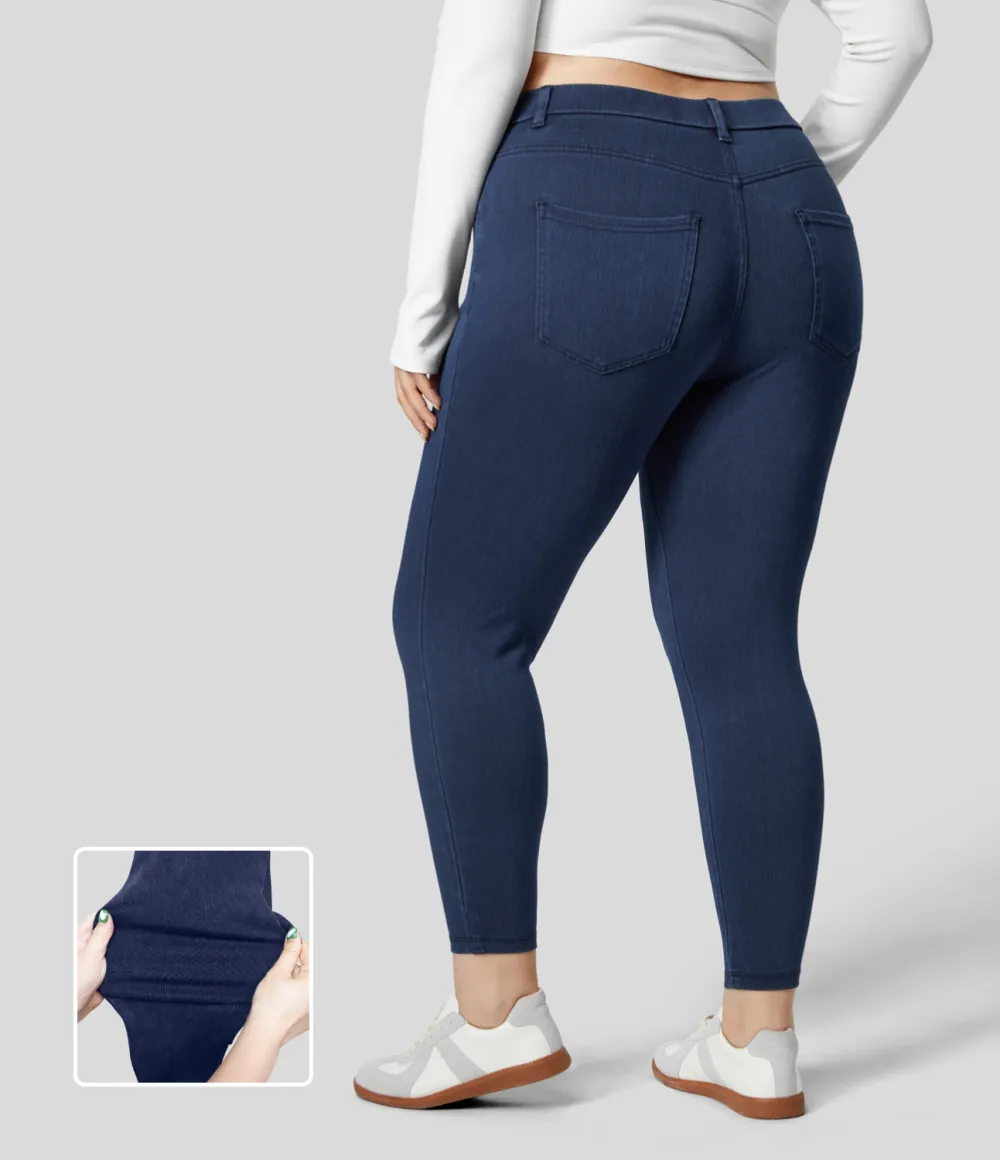 Magic High Waisted Multiple Pockets Stretchy Knit Denim Work 7/8 Plus Size Leggings