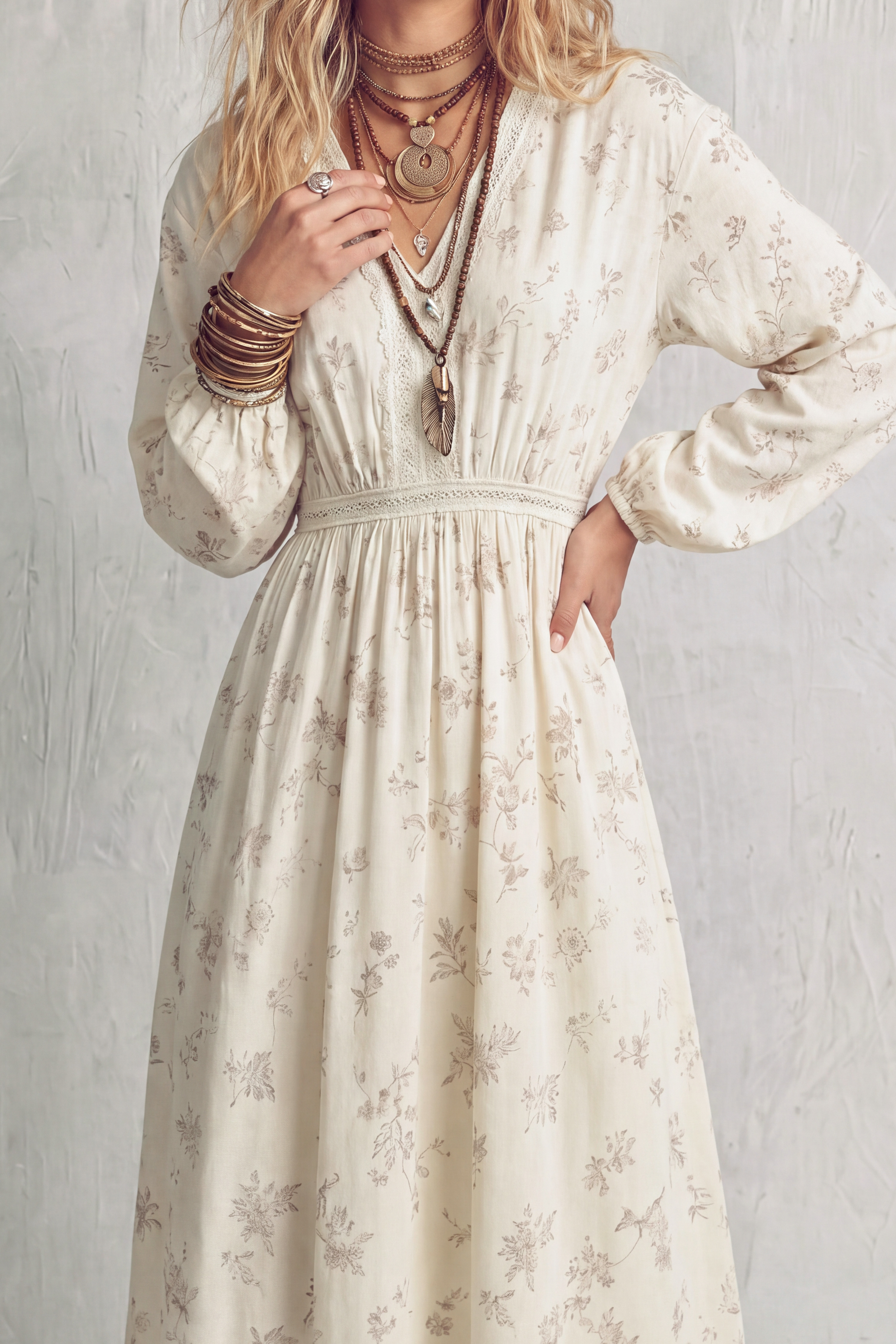 Lace Trim Lace Floral Maxi Dress