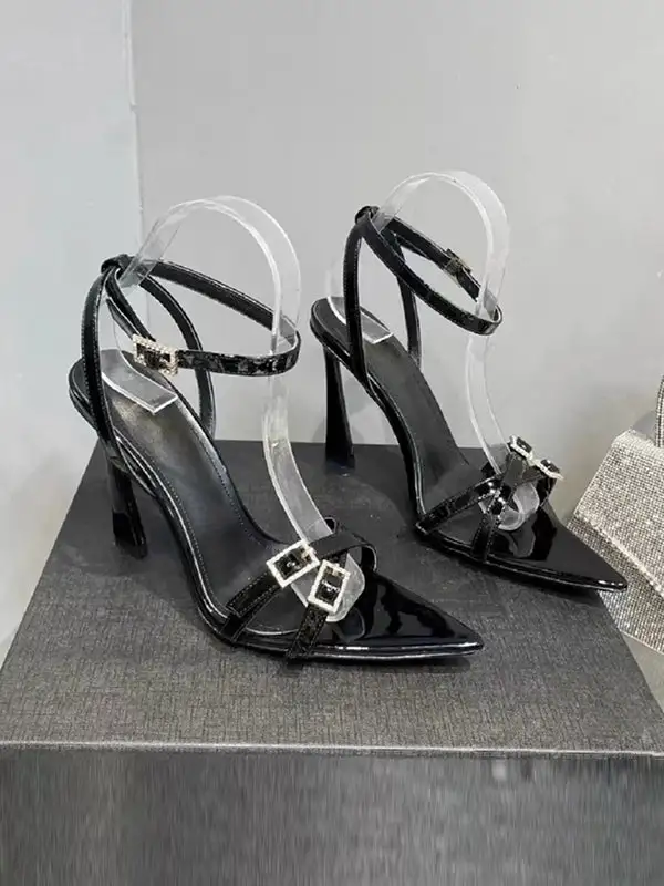 Buckle Open-Toe Panel Detail Rubber Sole Heeled Sandals