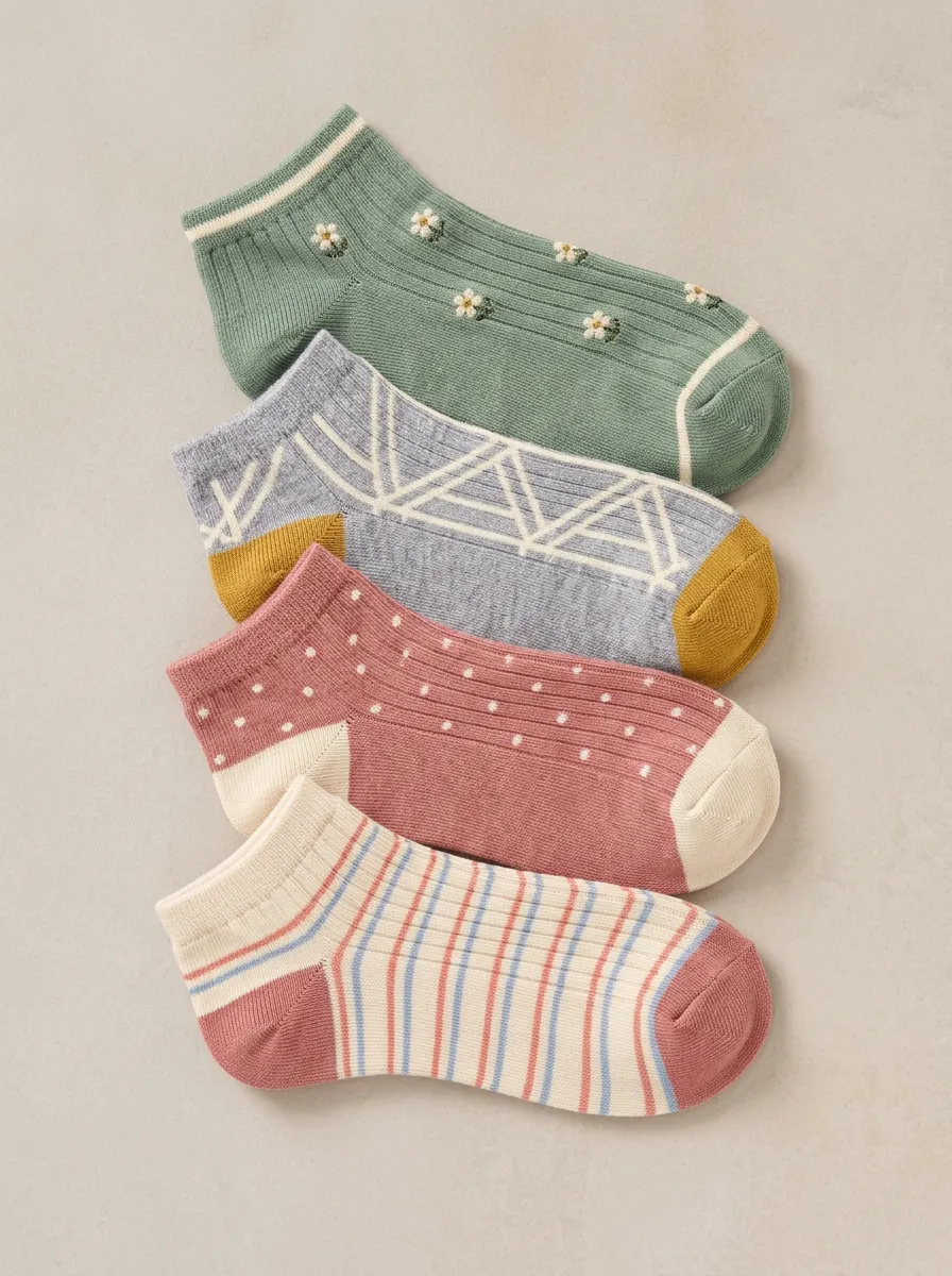 Daily Geometric Floral Fit Women's Four Pair Socks