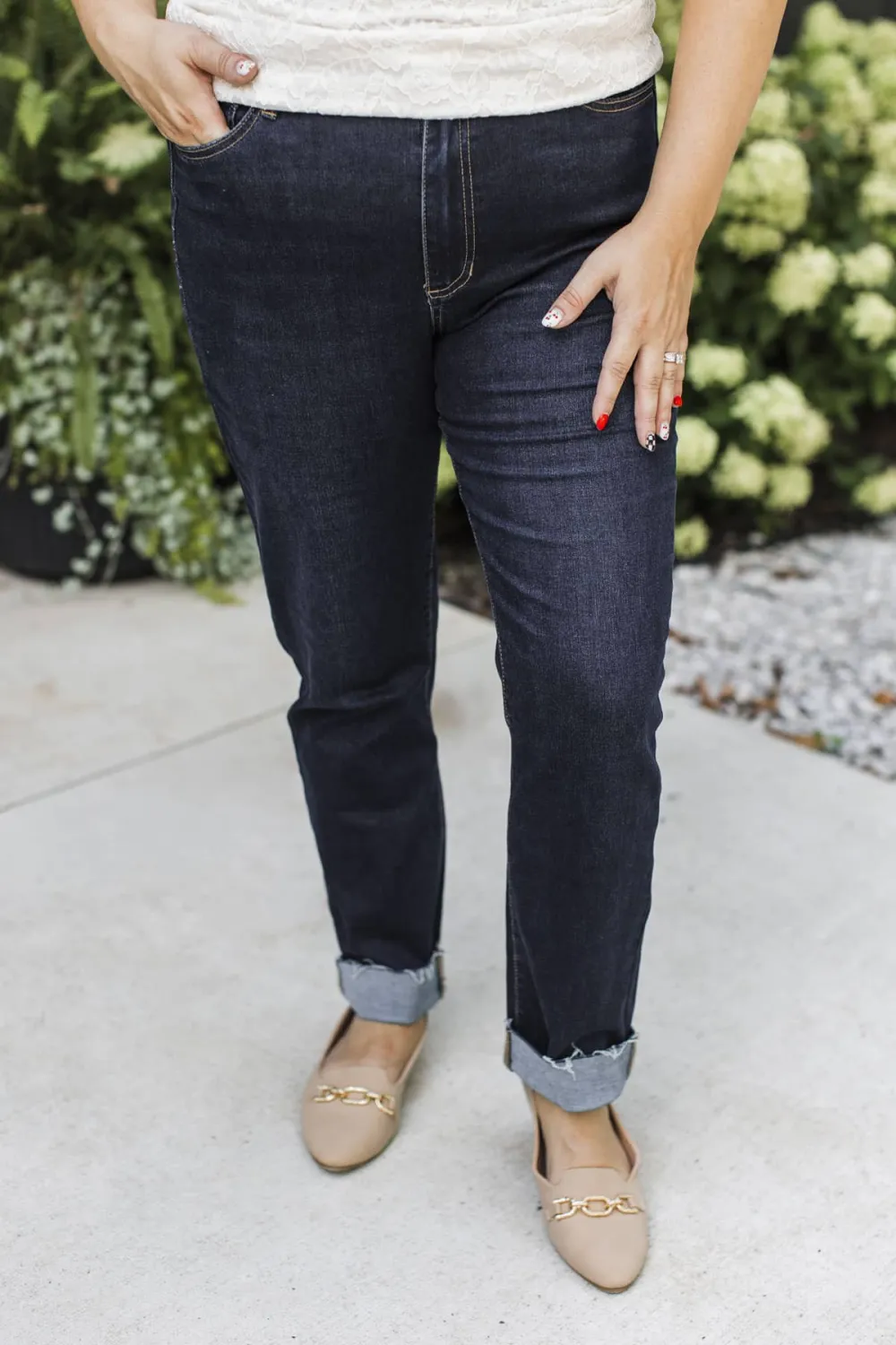High-Rise Raw Hem Ankle Straight Leg Clean Finish Jeans