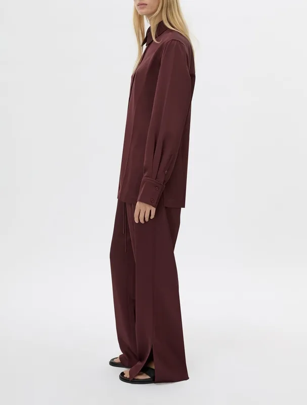 Burgundy Long Sleeve Satin Shirt