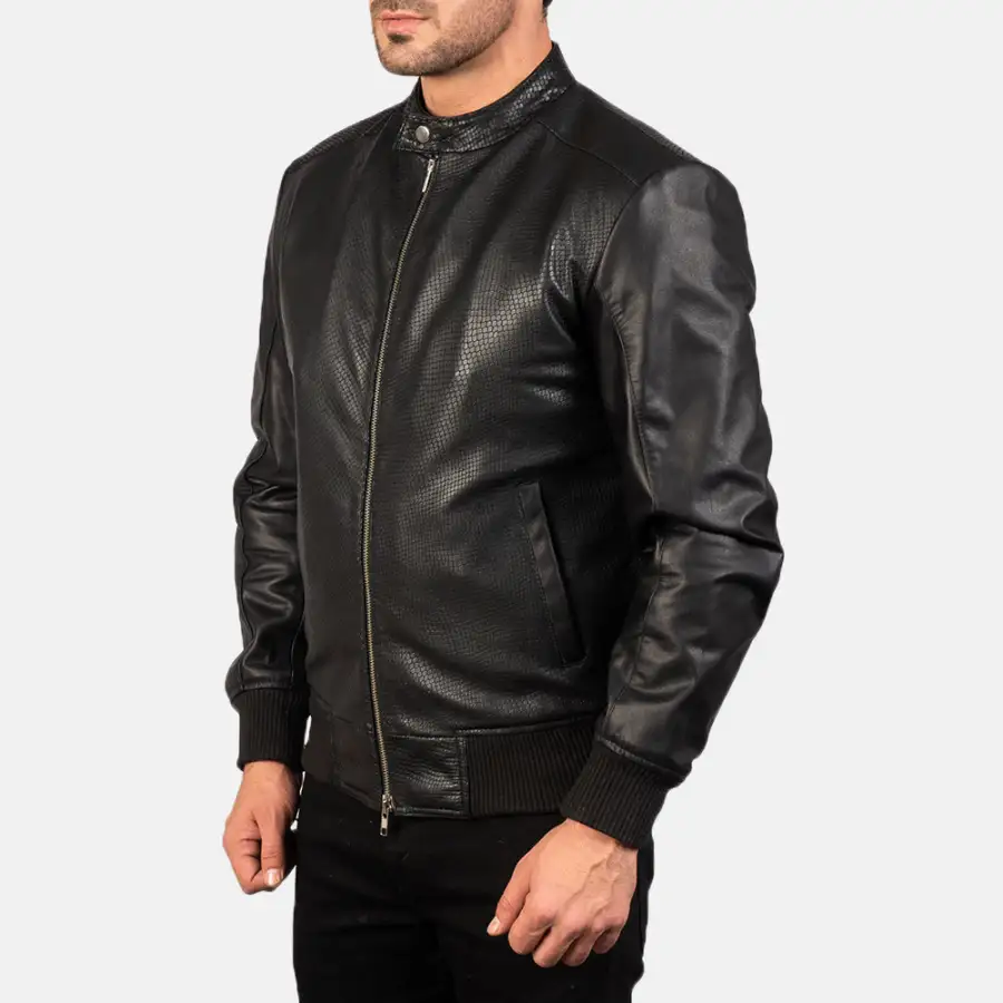 Men's Stitched Detail Bomber Leather Jacket