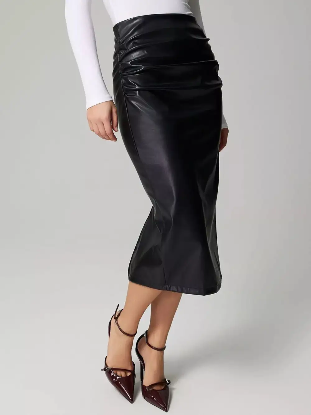 Faux Leather Slit Skirt