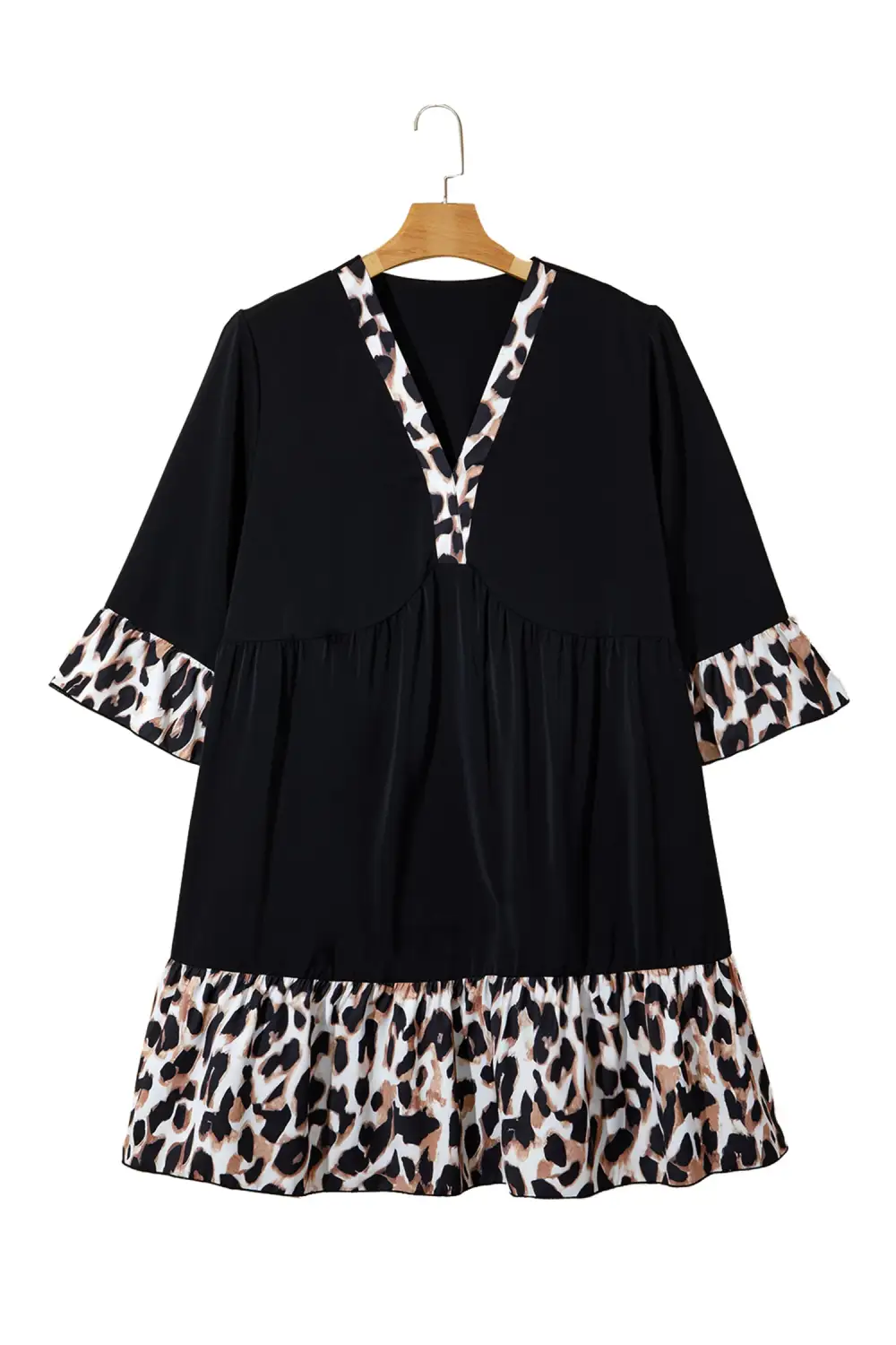 Animal Print Patchwork V Neck Mini Dress