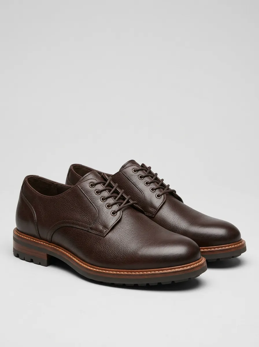 Men's Classic Business Casual Brown Pebble Grain Leather Oxford Shoes